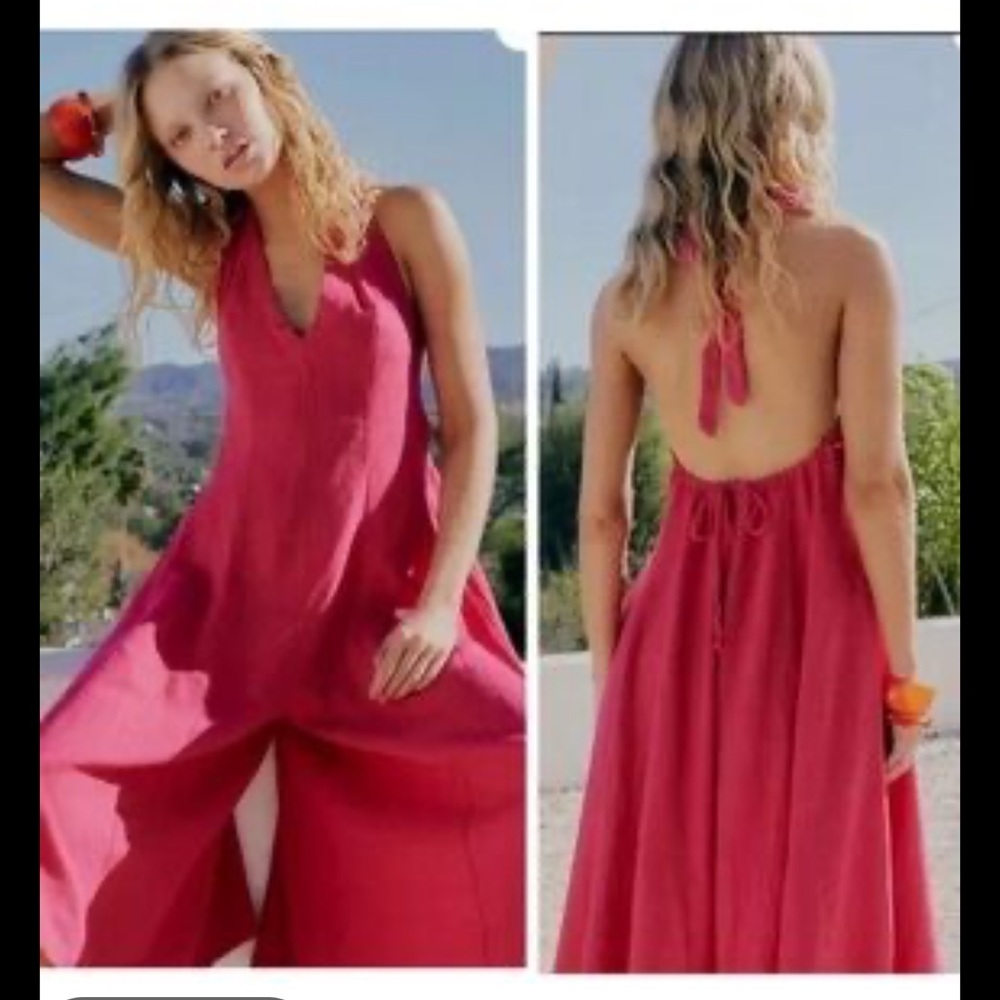 Free People Halter Backless Wide-Leg Jumpsuit